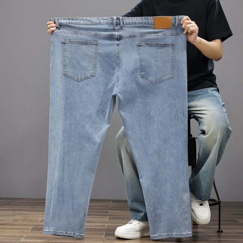 Men Jeans 8XL Summer Thin Straight Wide Leg Plus Size Denim Trousers Large Male Stretched 5XL 6XL 7XL Comfortable Pants