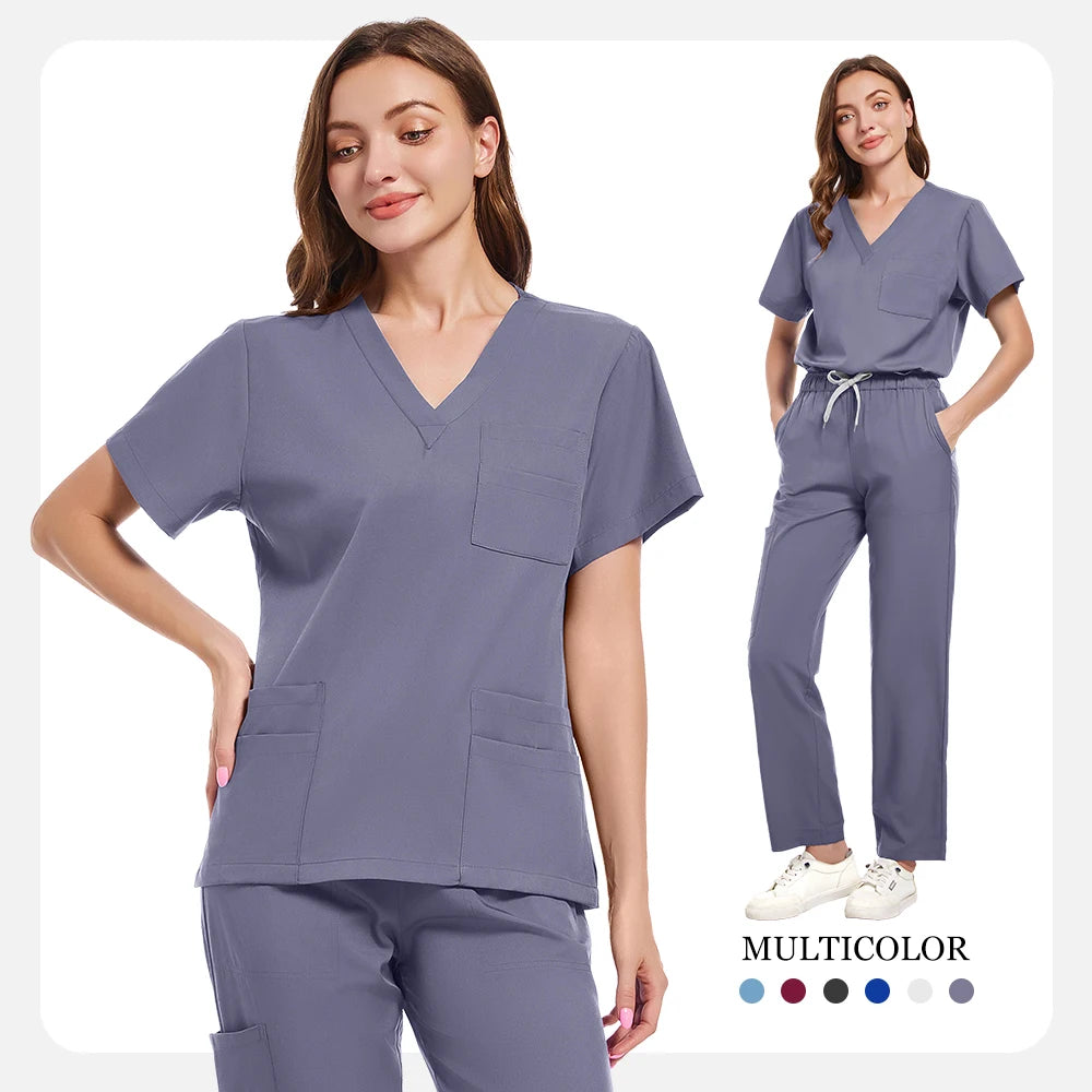 New Scrubs Set Medical Uniforms Stretch Scrub Tops With Pocket Pants Nurse Uniform Doctor Surgery Overalls Beauty Salon Workwear