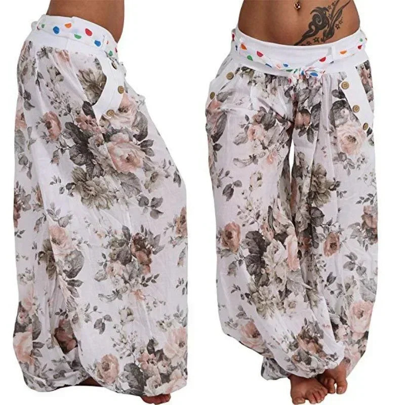 Autumn and winter women's clothing long Haren pants new digital print long wide leg pants Haren casual pants casual plus size