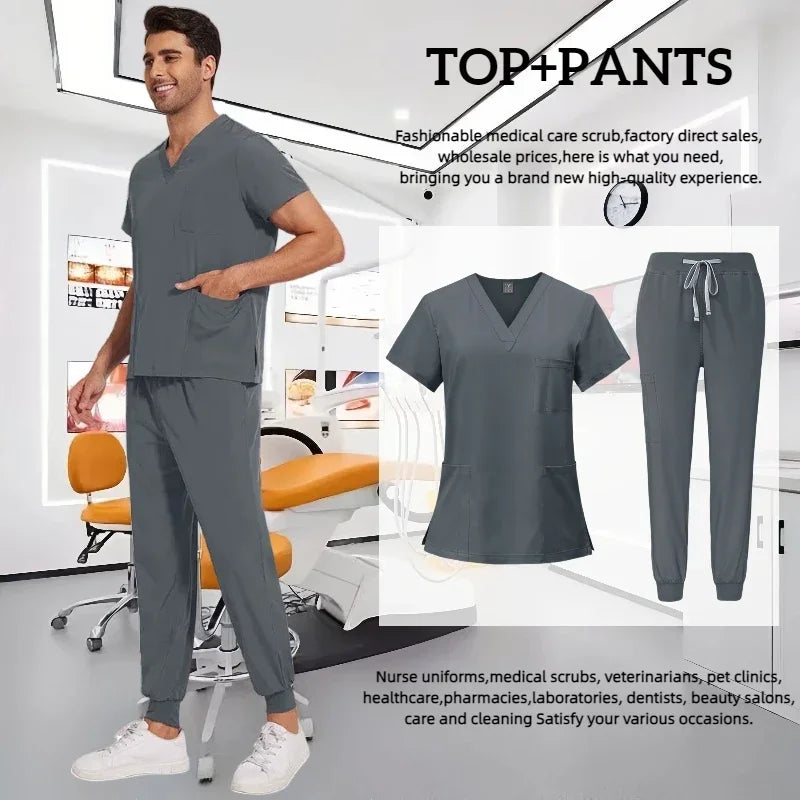 Medical Scrub Nursing Surgical Gown High Quality Elastic Scrub Healthcare Pharmacy Solid Color Uniform Wholesale Workwear Unisex