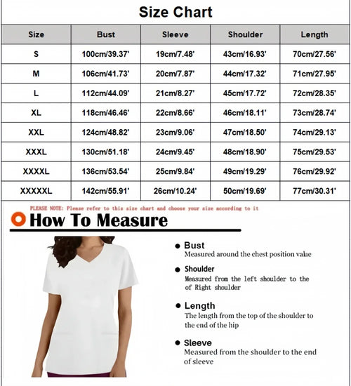 Clinical Uniform Woman Fashion V-Neck Vibrant Pockets T-Shirt Cute Cartoon Print Tops Summer Comfortable Vet Nurse Uniform Woman