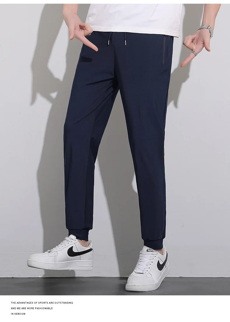Plus Size 8xl Men Sports Pants Quick-Drying Men'S Trousers Joggers Sportswear Solid Ice Silk Sweatpants Male Elastic