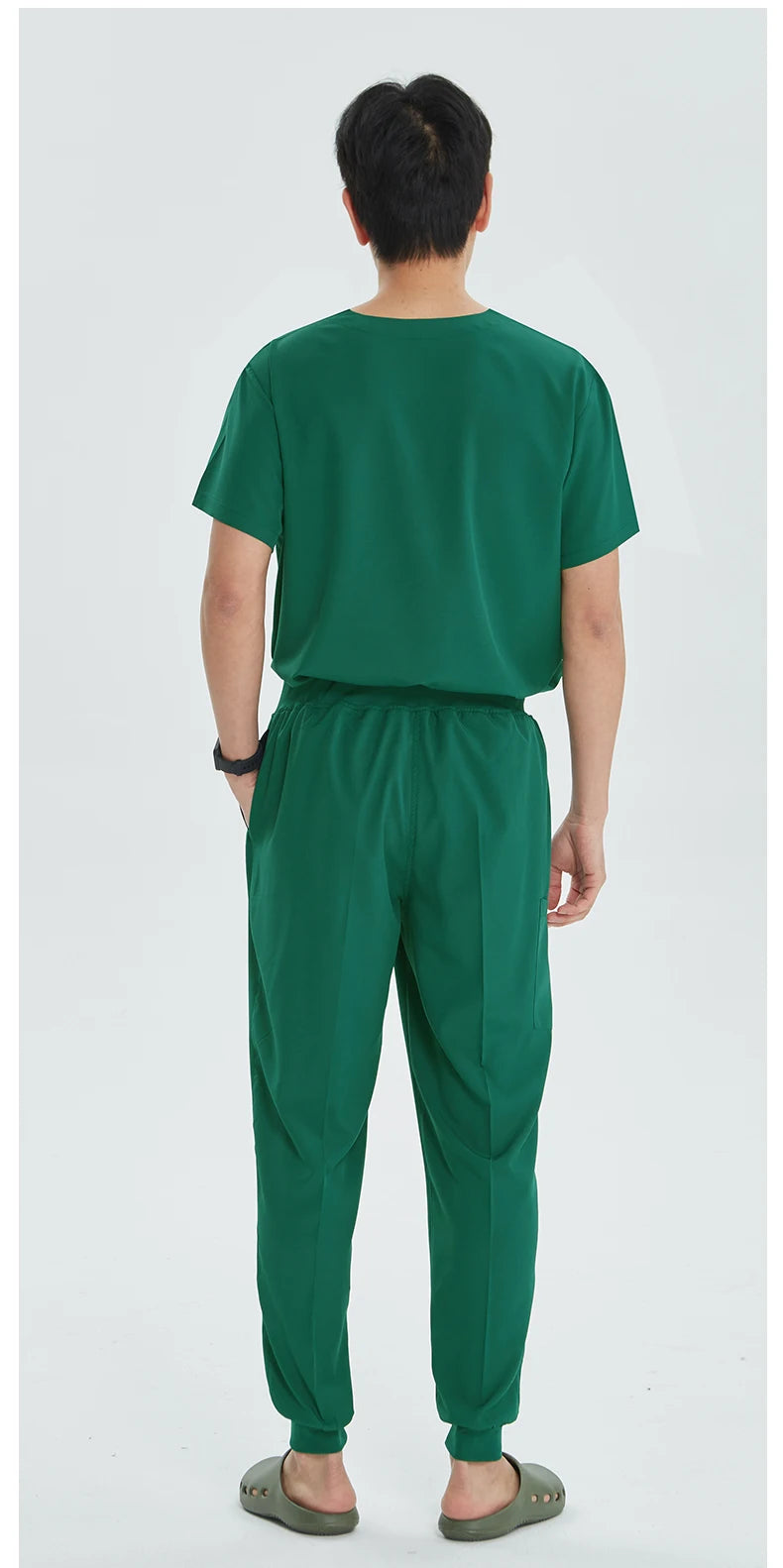 Green Hospital Work Uniforms Short-sleeved Doctor Outfit Clinical Scrub Set for Women Men Nurse V-neck Top Jogger Pant Scrub S21
