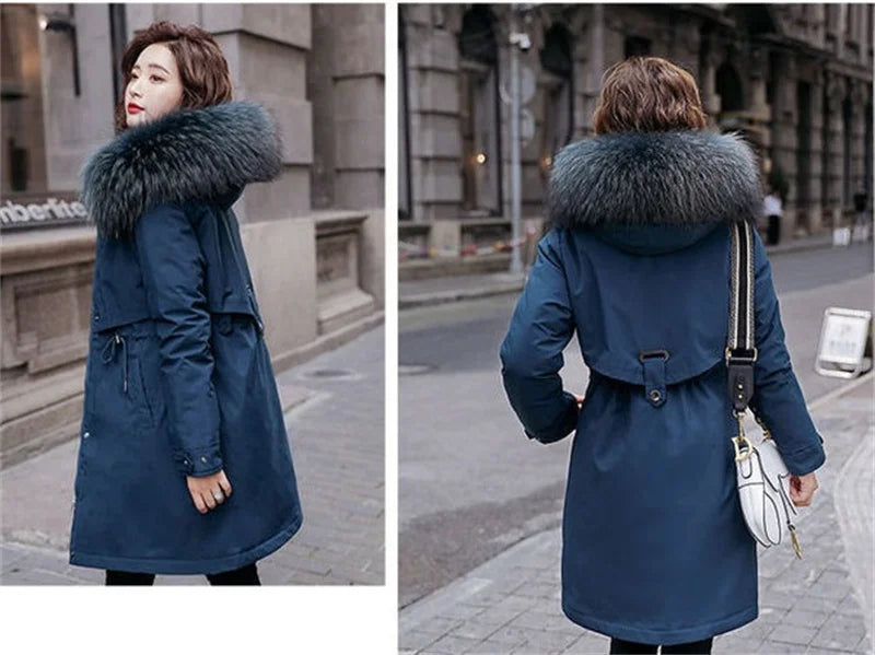 Winter Jacket New Women Parka Clothes Long Coat Wool Liner Hooded Jacket Fur Collar Thick Warm Snow Wear Padded Parka