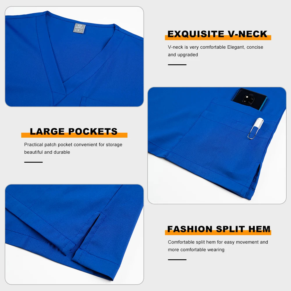 New Scrubs Set Medical Uniforms Stretch Scrub Tops With Pocket Pants Nurse Uniform Doctor Surgery Overalls Beauty Salon Workwear