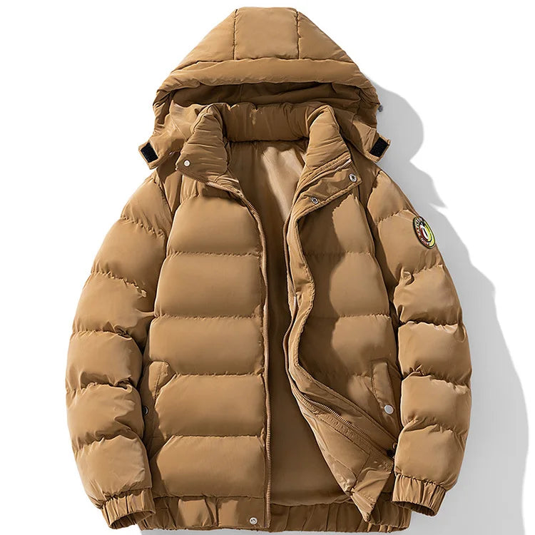 Winter Man Down Jacket Simple Solid Color Stand Collar Male Hooded Coat Thicken Cold-proof Loose Comfortable Men Outerwear