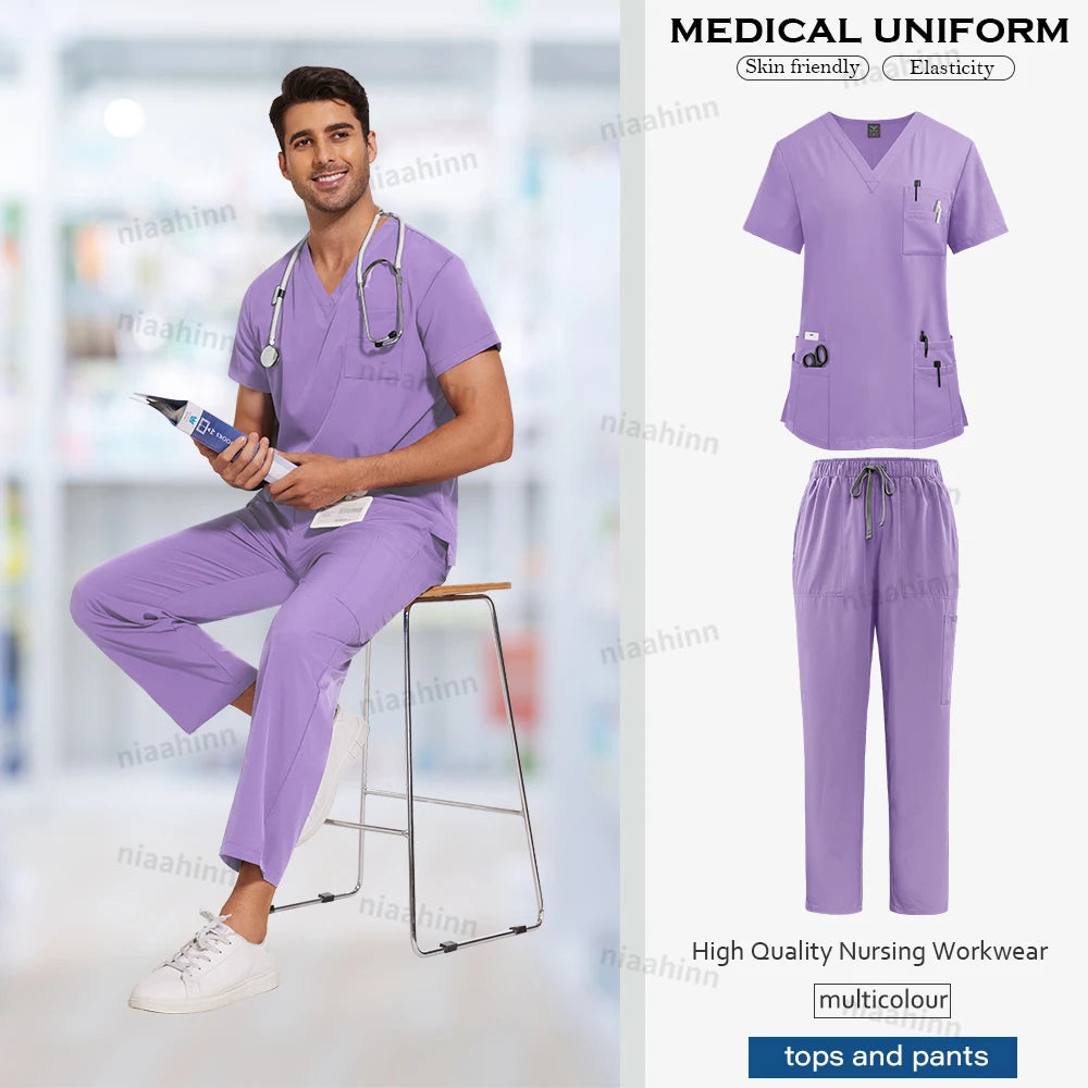 Wholesale Medical Uniforms Scrub Top Pants Sets Nurse Doctor Work Uniform Pet Grooming Veterinary Dentistry Uniform Scrub Unisex