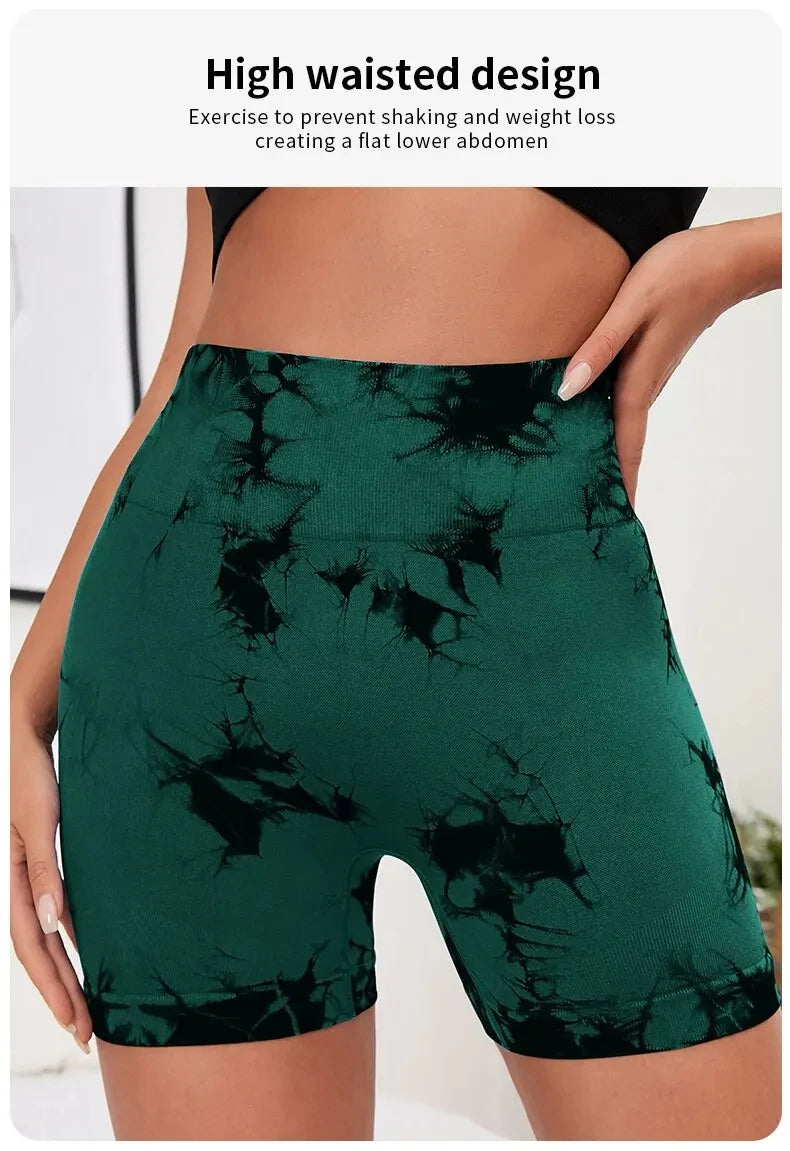 Tie Dyed Seamless Fitness Pants WOMEN'S High Waist and Hip Lifting Sports Tight Shorts Running Sexy Peach Fitness Yoga Shorts