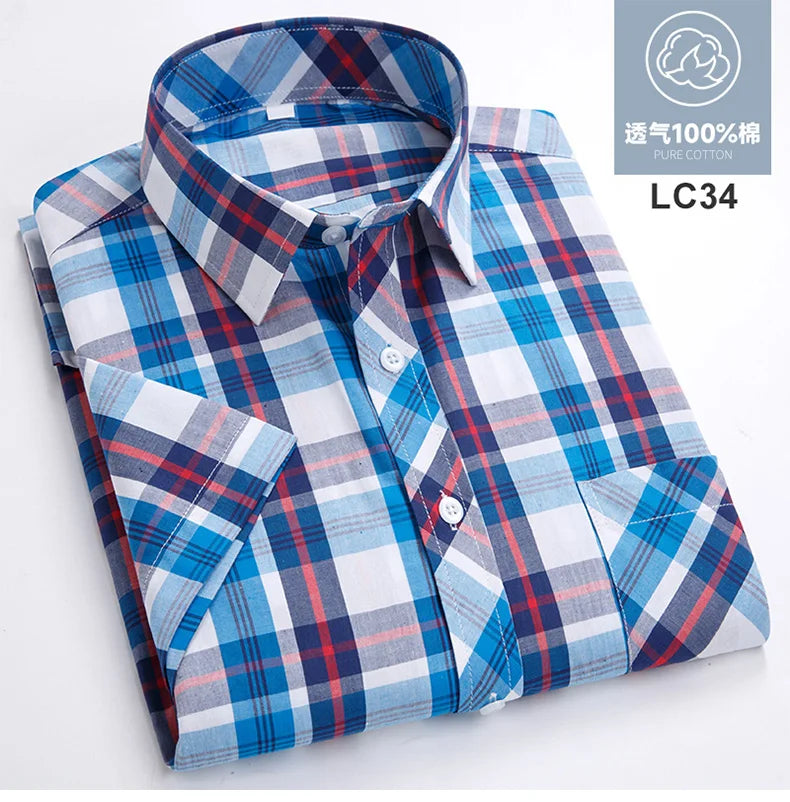 Plus Size 8XL 7XL New Men's Shirts Short Sleeve Cotton Plaid Shirt Summer Fashion Thin Soft Classic Basic Casual Male Clothing
