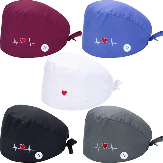 Solid color scrub cap with button pet grooming working Caps surgical cap Lab work hat womens Scrub hats nurse accessories