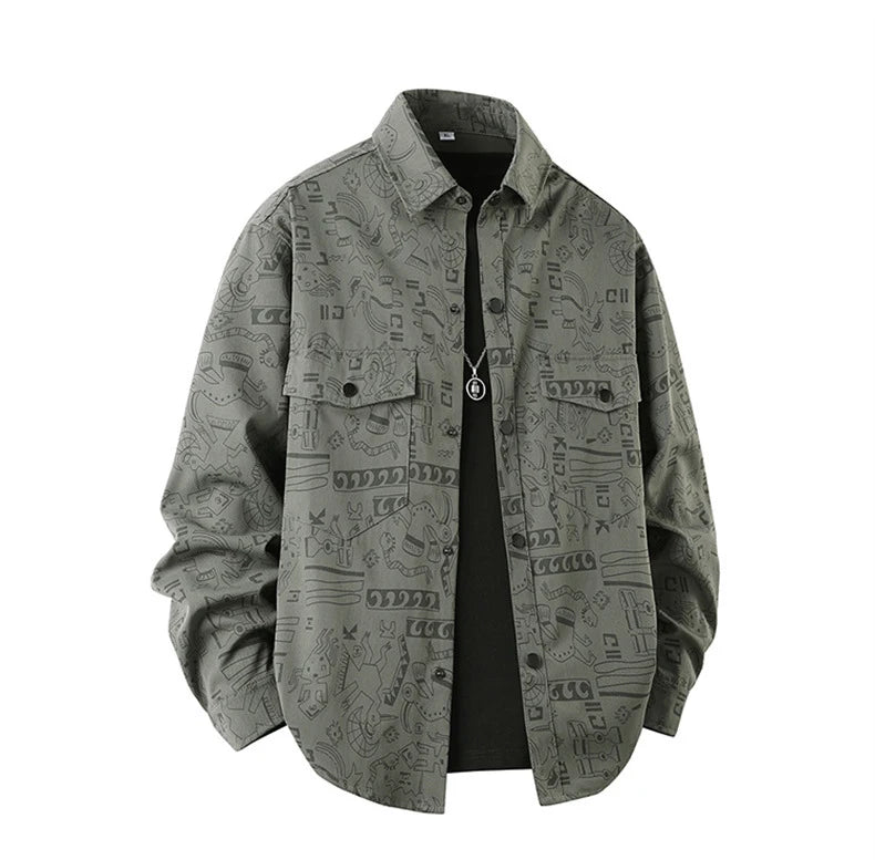 Graffiti Shirts Men Spring Autumn Long Sleeve Shirt Plus Size 8XL Fashion Casual Shirts Jackets Male Big Size 8XL