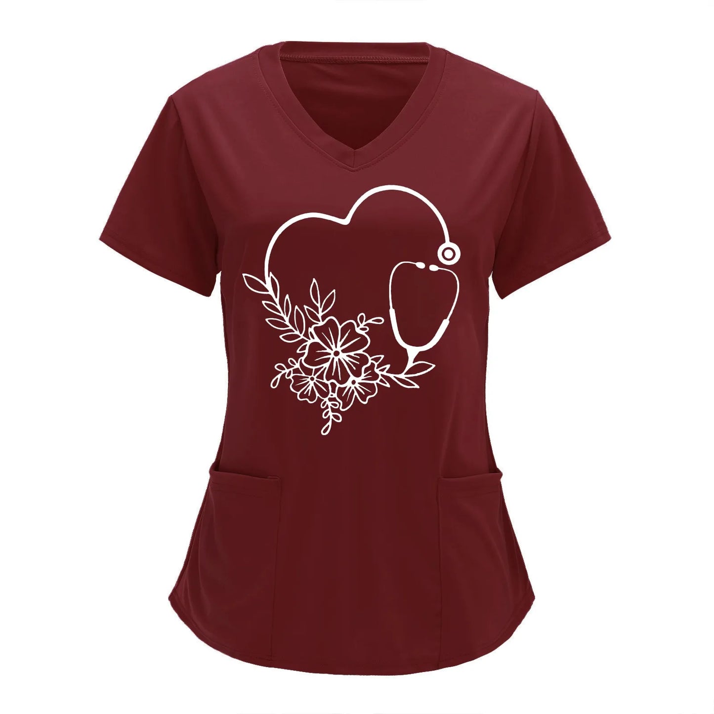 Scrubs Medical Uniforms Woman Top Fashion V Neck Soild Short Sleeve Tops Pocket Working T-Shirts Blouse Women's Athletic Shirts
