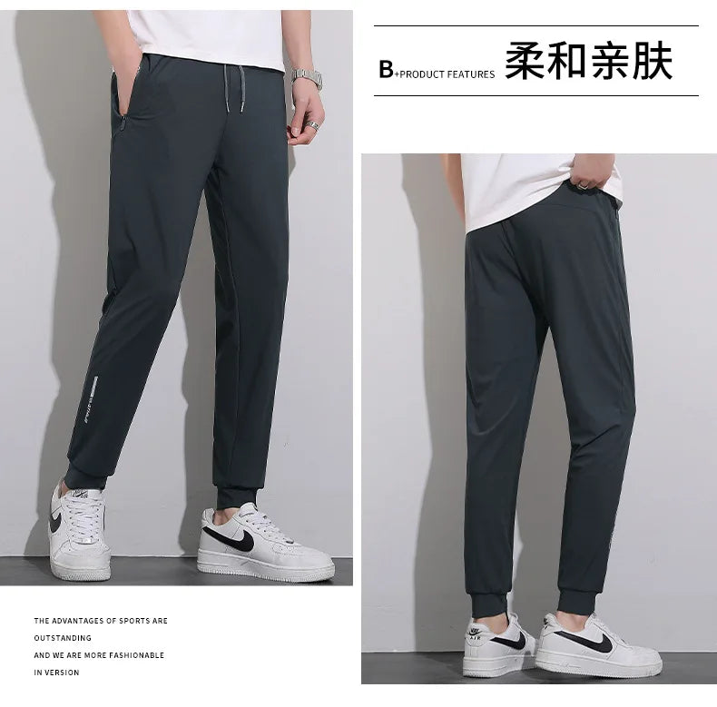 Plus Size 8xl Men Sports Pants Quick-Drying Men'S Trousers Joggers Sportswear Solid Ice Silk Sweatpants Male Elastic