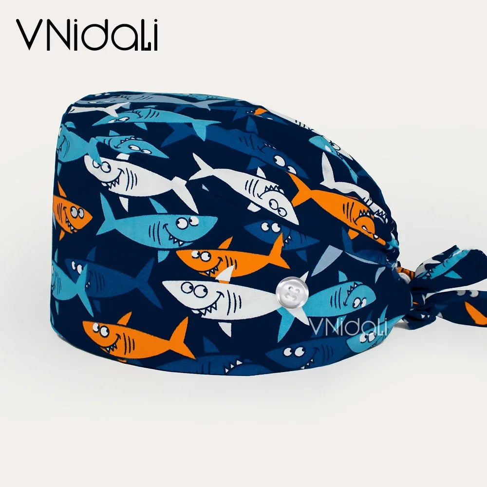 nurse hats anime adjustable surgery cap Breathable Cotton with button scrubs cap operating room cap medical doctor cap
