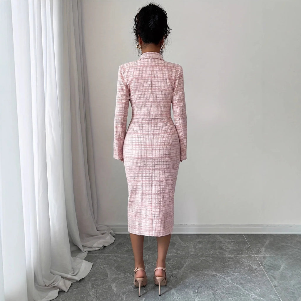 Dress Suits Women Coat Sheath Dresses 2 Piece Sets Suit Jacket Sundress Plaid Print Outfits Vestidos Office Lady Spring 2026