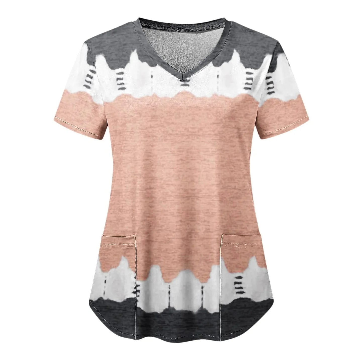 Women Nurse Uniform Medical Scrubs Flower 3d Print V-Neck Pocket Medical Uniforms Cartoon Nursing Scrubs Short Sleeve Pocket Loo