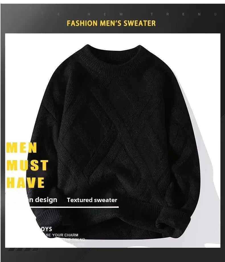 Autumn Winter Men's Sweater Casual Loose-fit Red Knitted Pullover Round Neck Base Layer Thickened Trendy Top For Men