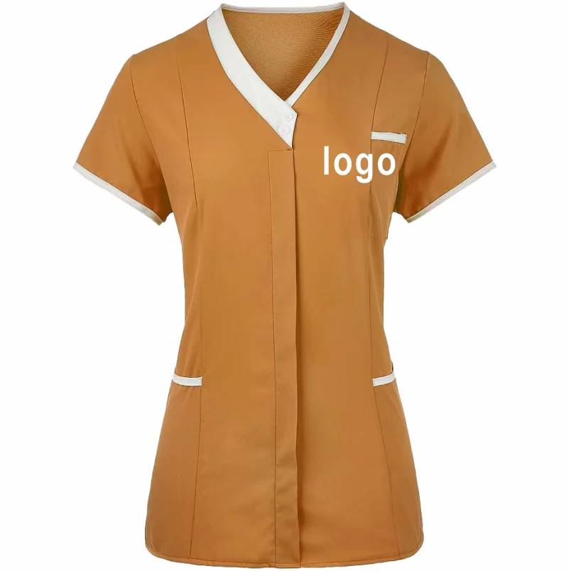 Custom Nurse UniformScrubs Tops Short Sleeve Pocket Clinic Nursing Scrub Tops Healthcare Carer Tunic Design Print Logo