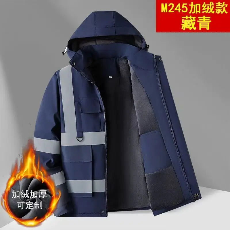 Winter Work Jacket Men, Waterproof Windproof Reflective Thermal Coat, Fleece Lined Abrasion Resistant Parka