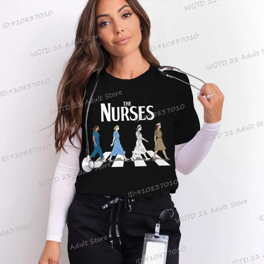 Women's Nurse Print T-Shirt Funny Nurse Graphics Shirt Short Sleeve Crewneck Nurse's Day Gifts Female Streetwear Nurse Tops Tees