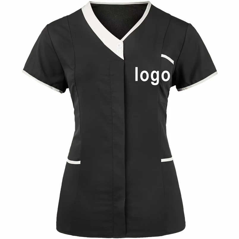 Custom Nurse UniformScrubs Tops Short Sleeve Pocket Clinic Nursing Scrub Tops Healthcare Carer Tunic Design Print Logo