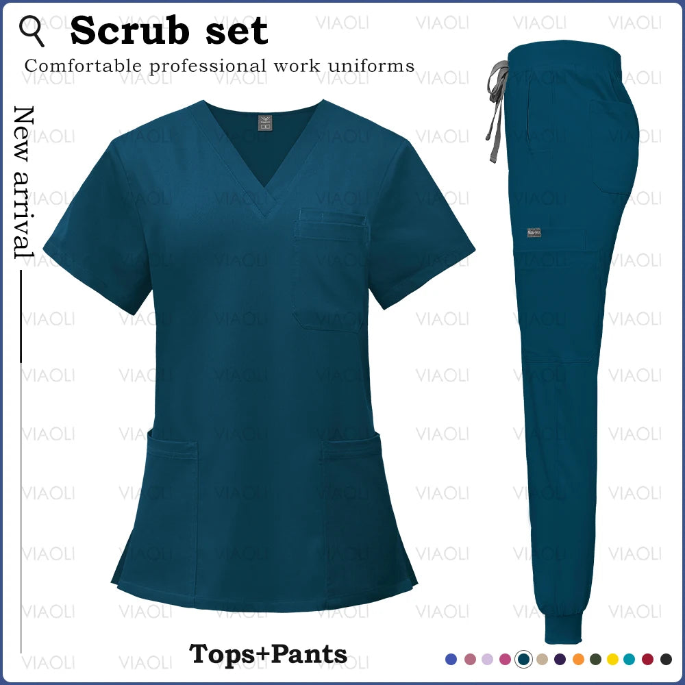 Surgery Overalls High-end Fabric Scrubs Set Medical Uniforms Stretch Scrub Tops Pants With Pocket Nurse Uniforms Beauty Workwear
