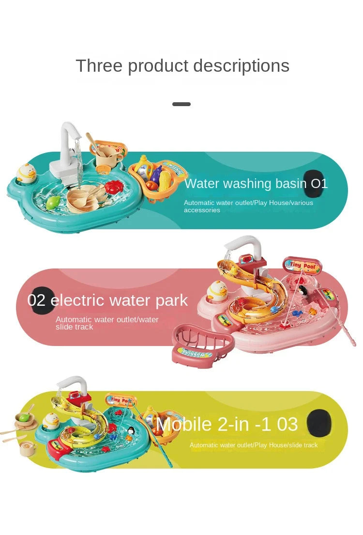 Children's Fishing Toys Electric Pretend Play Toys Dishwashing Basin Toys Gift Kitchen Interactive Toys 2-in-1 Slide Fishing Toy