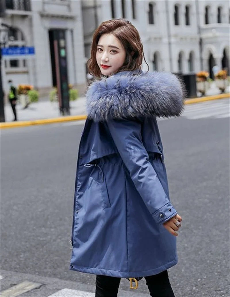 Winter Jacket New Women Parka Clothes Long Coat Wool Liner Hooded Jacket Fur Collar Thick Warm Snow Wear Padded Parka