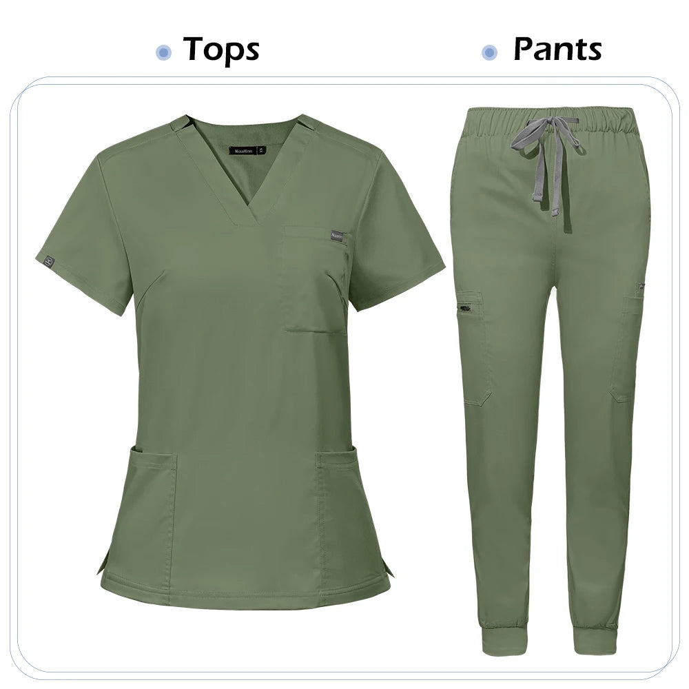 Niaahinn Scrub Nursing Accessories Medical Surgical Gowns Doctor Nurse Special Scrubs Minimalist Solid Color Work Wear Women Men