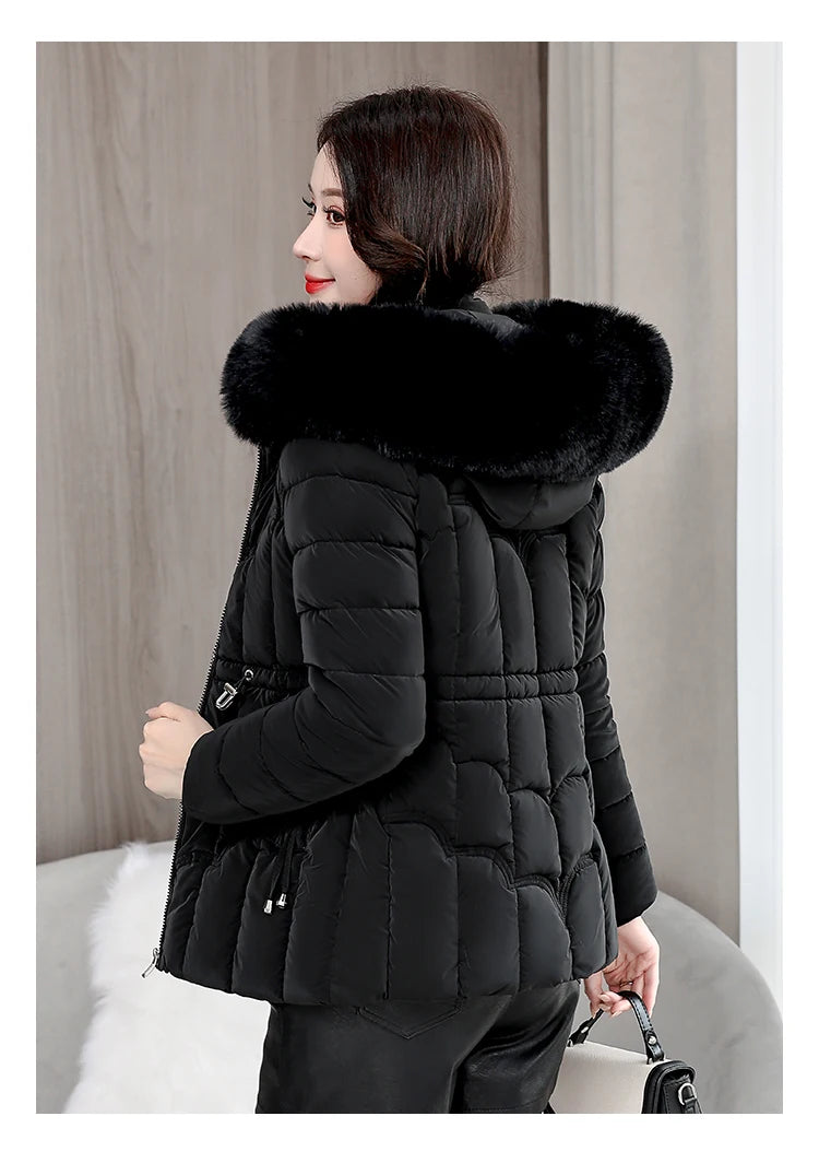 Winter  New Down Jacket Women Parkas Fashion High-Quality Warm Cotton Padded Coat Ladies Short Overcoat Hooded Overwear Tops