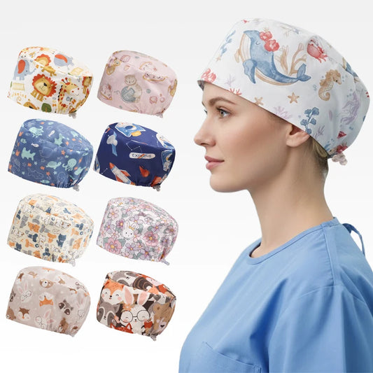 Scrub Caps for Long Hair Premium Surgical Cap Cheap Pharmacy Work Hat  Pet Clinic Doctors Dentist Nursing Cap with Buttons K1030