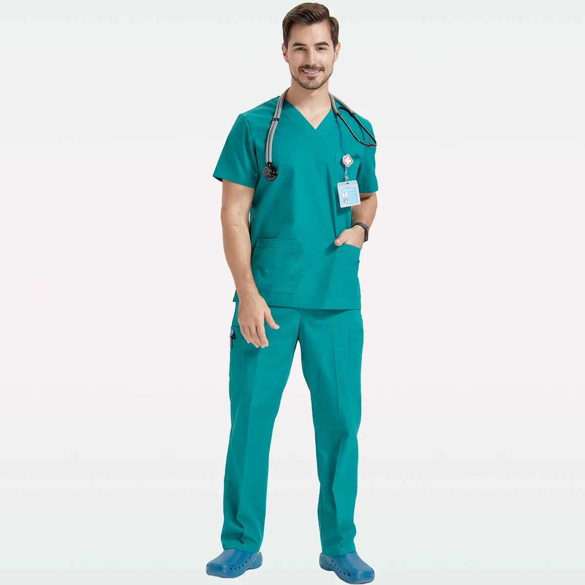 Men's Medical Scrubs Sets Hospital Nursing Uniforms Breathable Sanitary Clinical Aesthetic Nurse Suits Doctor Workwear 8020-02