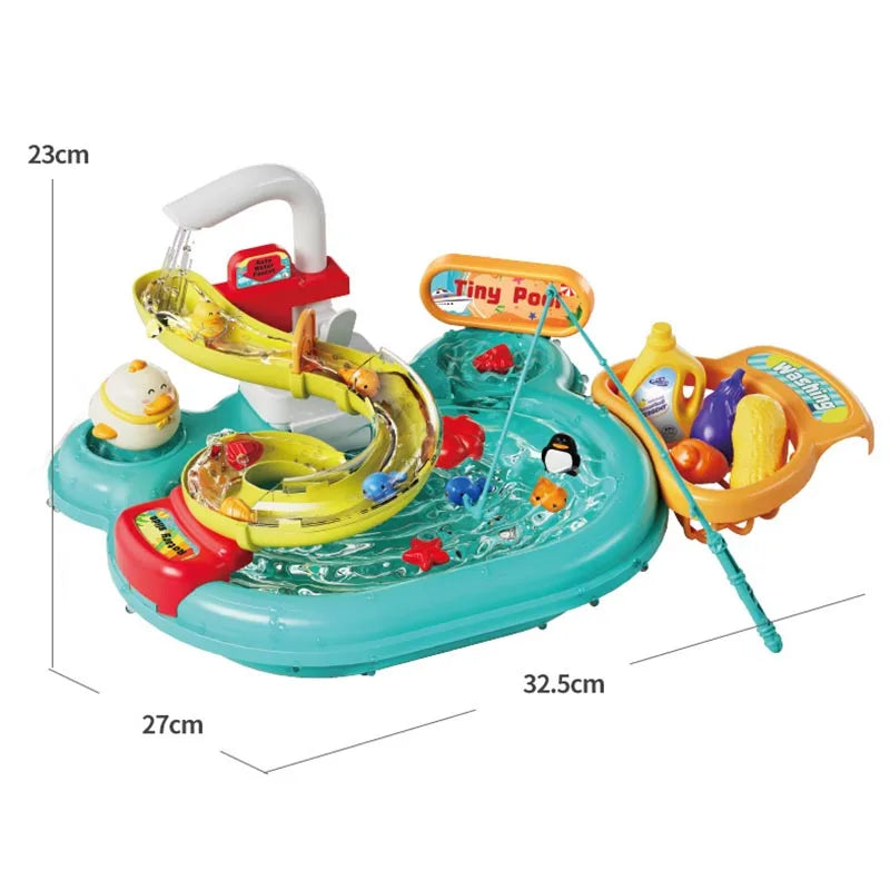 Children's Fishing Toys Electric Pretend Play Toys Dishwashing Basin Toys Gift Kitchen Interactive Toys 2-in-1 Slide Fishing Toy