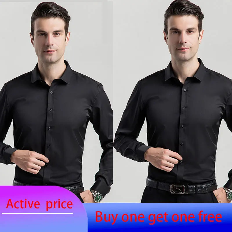6XL 7XL 8XL Spring and Autumn Shirt Men's Long Sleeve Large Luxury Business Casual Slim Solid Color Wrinkle Free Press