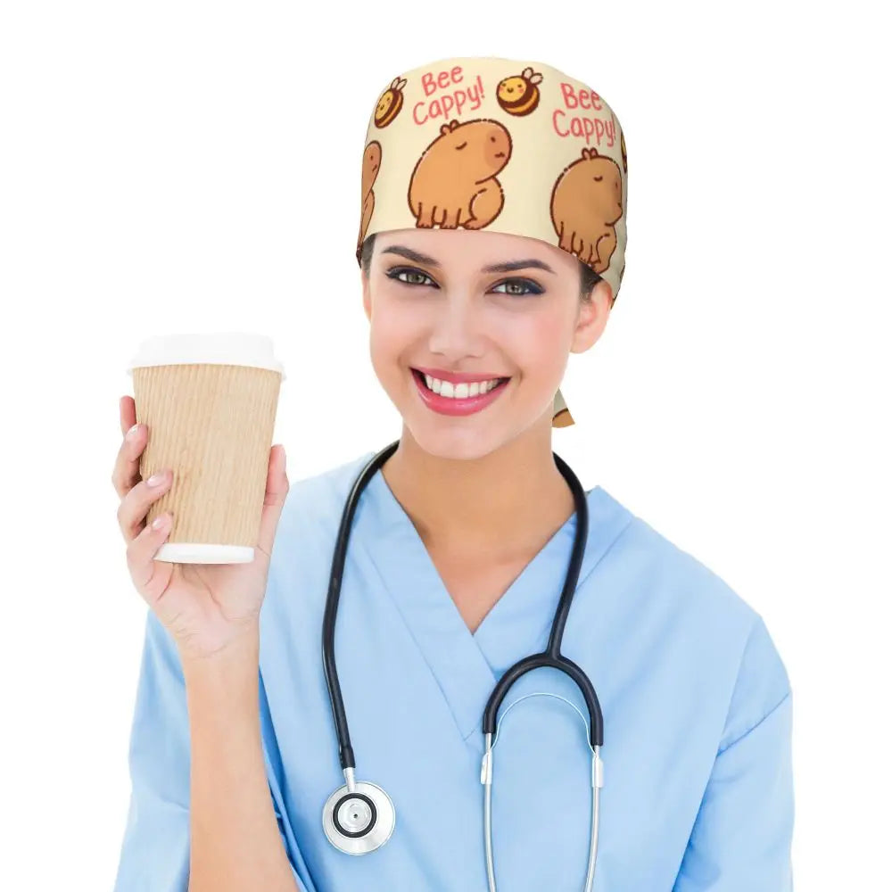 Custom Cartoon Capybara Medical Staff Scrubs Hat Women Men Comic Doctor Nursing Surgical Cap Scrub Caps