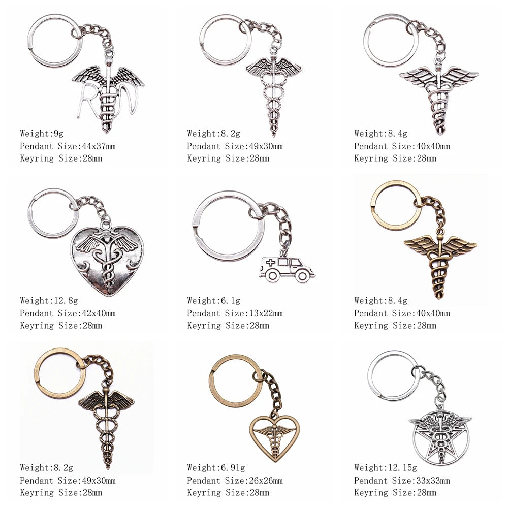 Nurse Doctor Needle Syringe Stethoscope EMT Caduceus Medical Symbol Brain Lungs Keychain Jewelry Medicine Graduate Gift