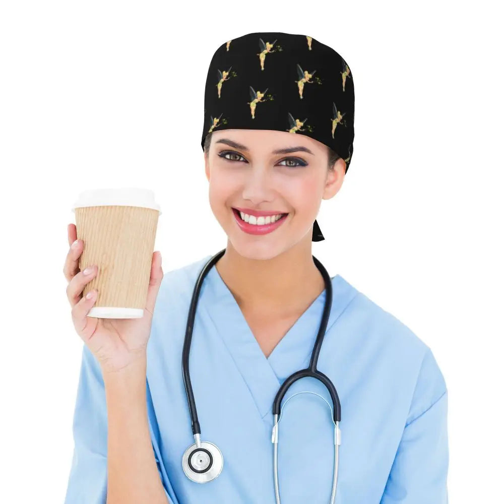 Custom Tinker Bell Breathable Nursing Work Cap Surgical Scrub Caps Unisex Nurse Medical Cap Cartoons Scrubs Hat Medical Surgical