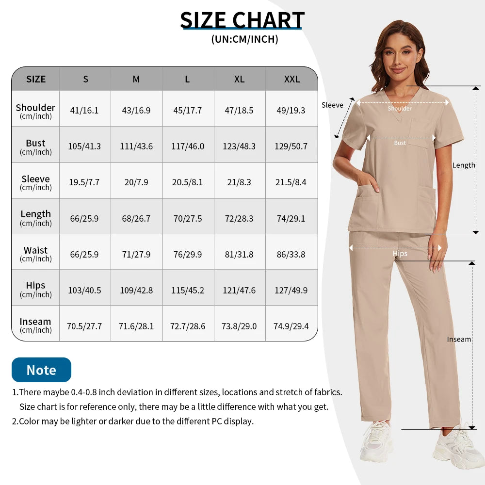 Nursing Operating Room Clothes Medical Scrubs Uniform Women Nurse Scrub Set Pocket Top+Pants 2 Piece Suit