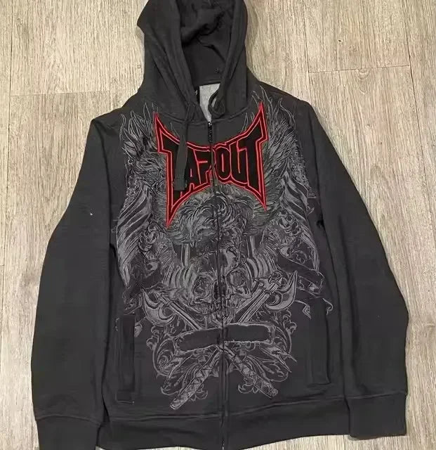 Streetwear Hoodies Y2K Men Women Clothes American Retro Skull Graphic Print Oversized Hoodies Sweatshirts Rock Pullover Hoodies