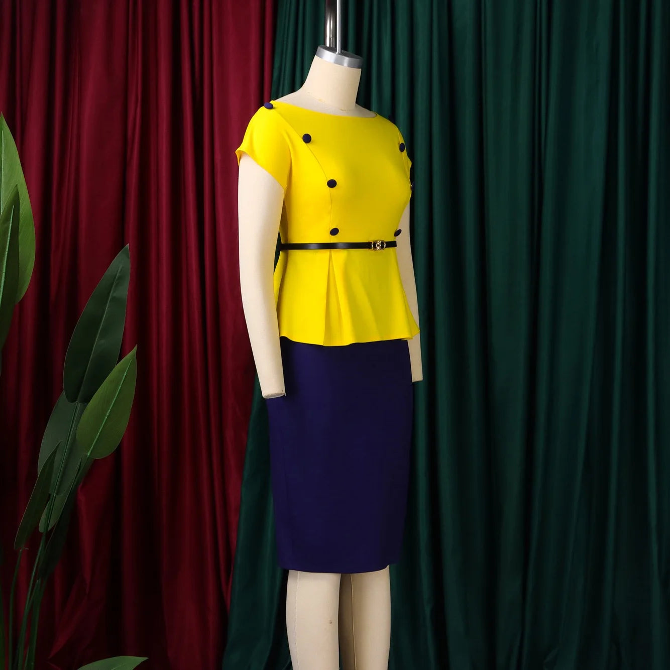 Elegant Office Dresses for Women O Neck Short Sleeve Belt Waisted Package Hips Mid Calf Professional Business Work Dress Midi OL