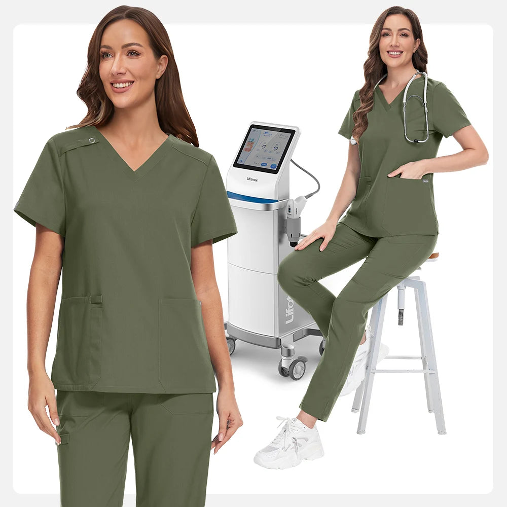 Niaahinn Spa Uniform Women Scrubs Suit Short Sleeved V-neck Surgical Nursing Set Multicolor Pet Grooming Doctor Medical Workwear