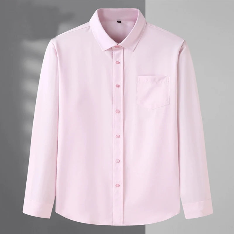 Spring and Autumn Large Size 15XL Men's Long-sleeved Shirt High Elastic Solid Color Shirt 12XL 11XL 10XL 9XL 8XL 7XL 200kg