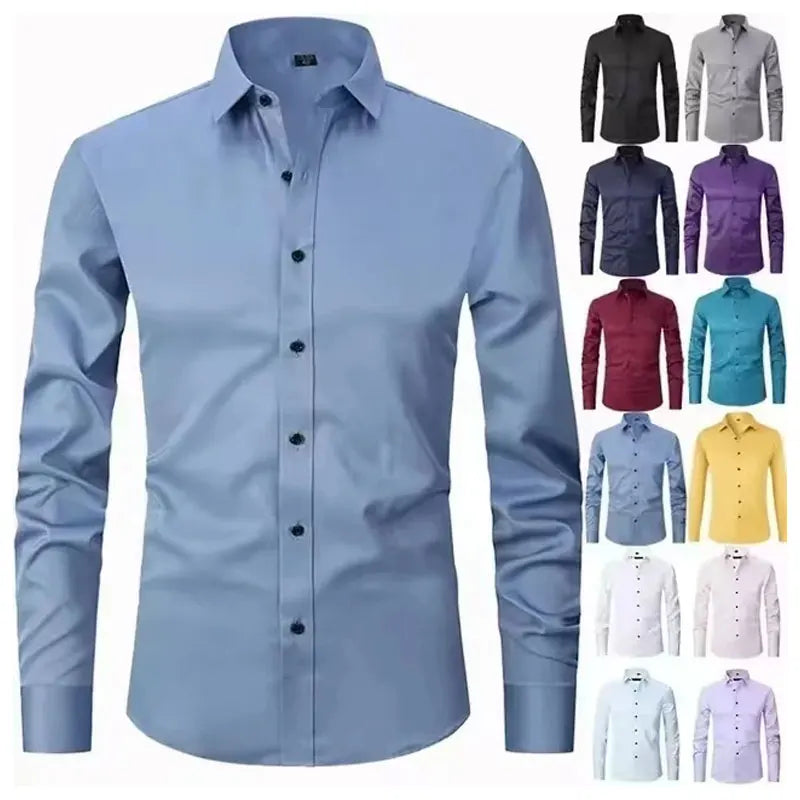 6XL 7XL 8XL Spring and Autumn Shirt Men's Long Sleeve Large Luxury Business Casual Slim Solid Color Wrinkle Free Press