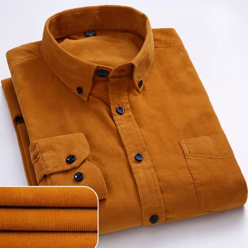 Size S-7XL Men's Corduroy Shirt Long Sleeve Cotton Casual Regular Fit Soft Comfortable Formal Dress Shirts Blouse Men Clothes