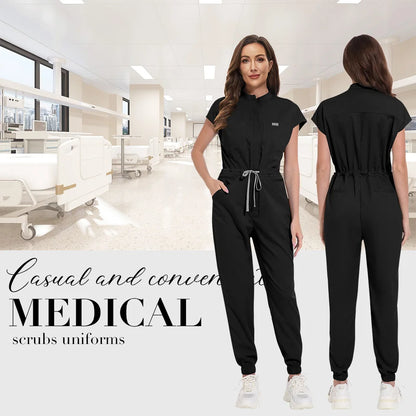 Niaahinn Zipper Neck Lab Jumpsuit Pet Grooming Nurse Uniform Onesie Short Sleeved Scrubs Workwear Health Service Nursing Clothes
