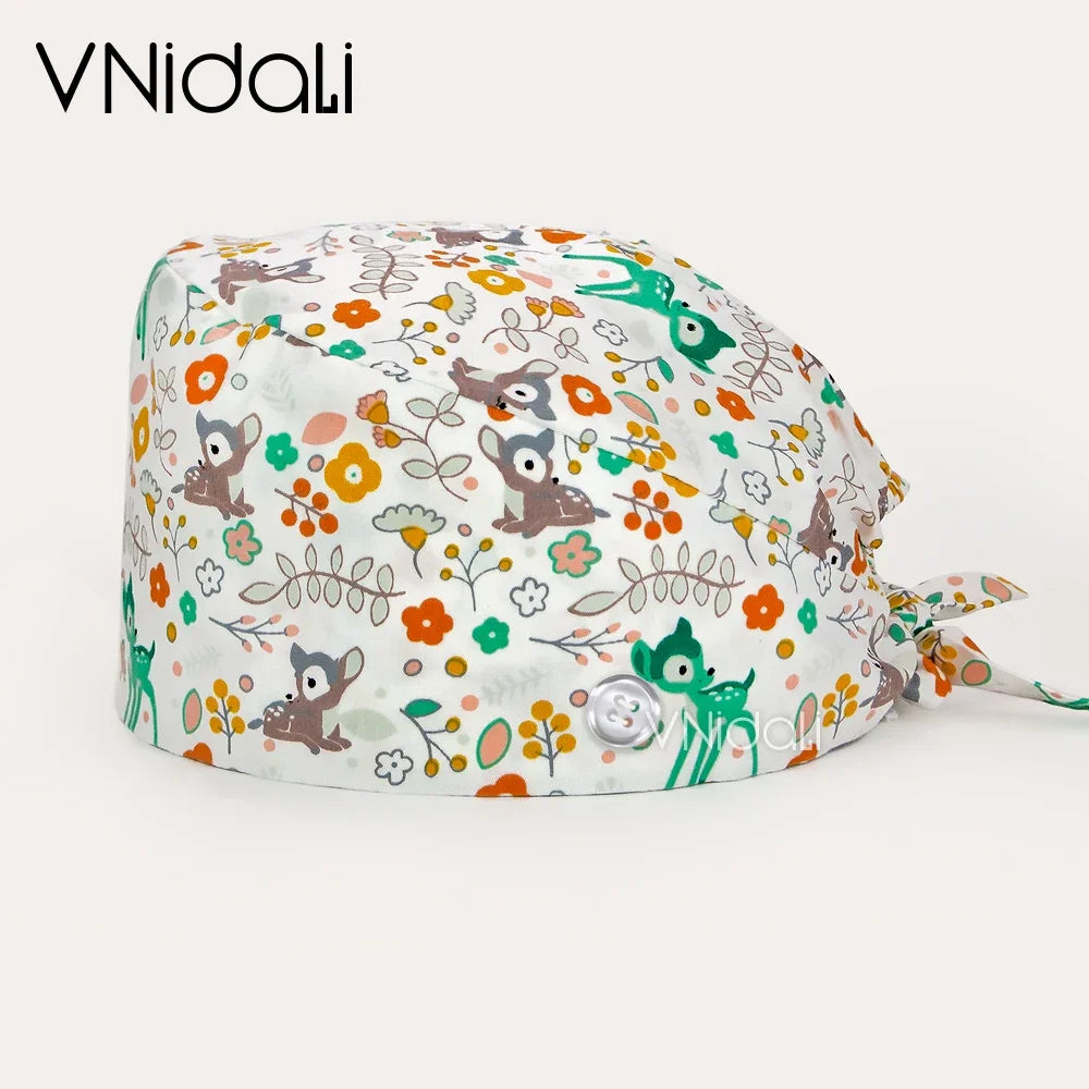 nurse hats anime adjustable surgery cap Breathable Cotton with button scrubs cap operating room cap medical doctor cap