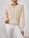 Autumn Winter Sweater 2025 Women's Elegant Plain Texture Long Lantern Sleeve Crew Neck Basics Sweater