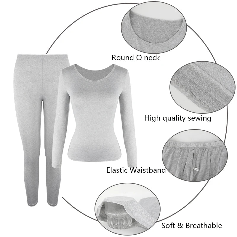 Plus Size Winter Thermal Underwear Suits Women's Long-Sleeved Tops Pants 2PCS Soft Comfortable Ladies Layer Clothing 6 Color