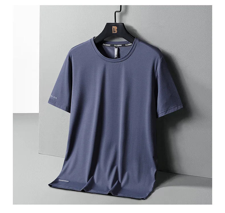 High-Quality Ice Silk T-Shirts Men Plus Size 8XL Male Tshirt Man Tee Shirt Breathable Wearing Tee Tops Running Fast Shipping