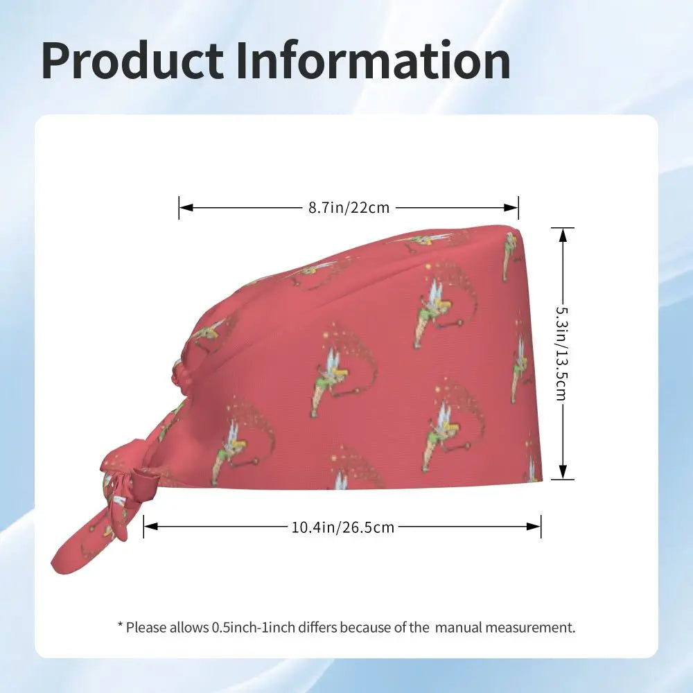 Custom Tinker Bell Breathable Nursing Work Cap Surgical Scrub Caps Unisex Nurse Medical Cap Cartoons Scrubs Hat Medical Surgical